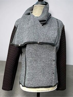 Lana Lee Wool Blend Mixed Media Moto Jacket - M Petite - Quilted Sleeves